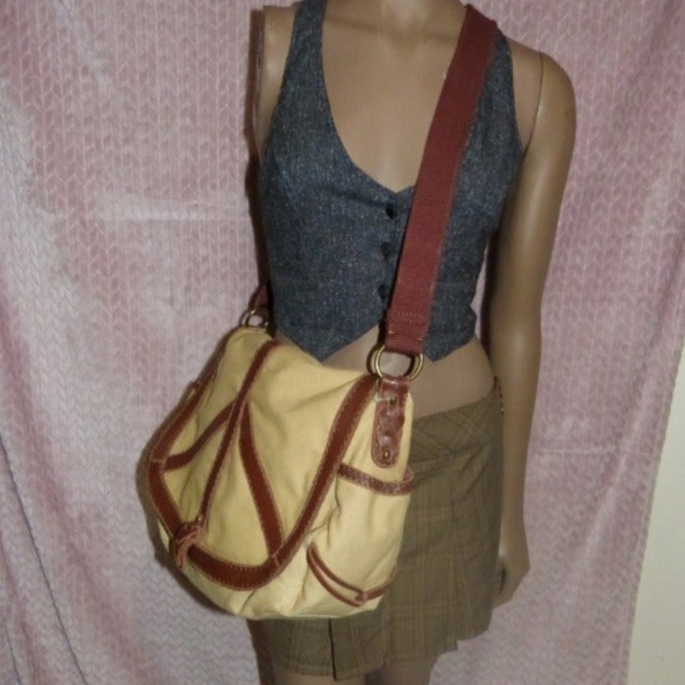 LUCKY BRAND CANVAS and LEATHER MESSENGER BAG